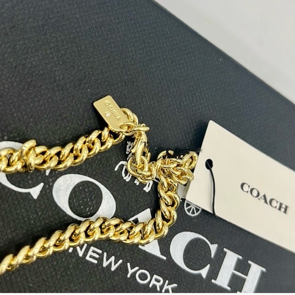 Coach Heart Pink Multi Turnlock Pavé Chain Link Adjustable Bracelet - Picture 3 of 4